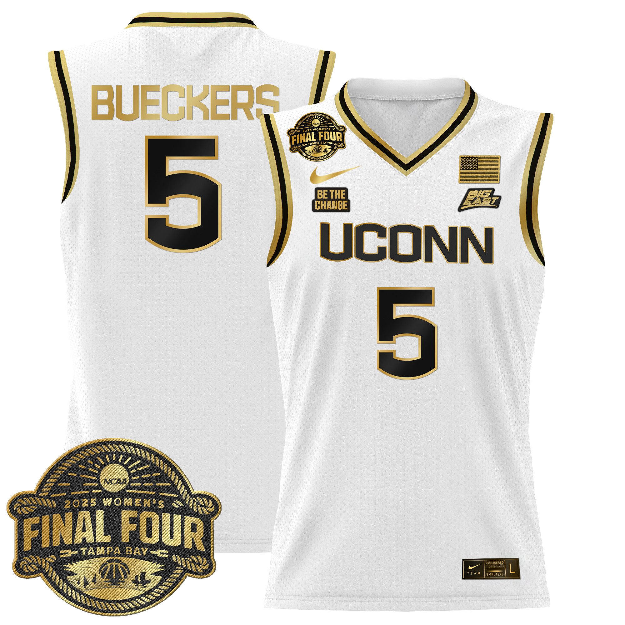 Men UConn Huskies #5 Bueckers White Nike 2025 Big Eat Final Four Patch Lightweight Basketball NCAA Jerseys->more ncaa teams->NCAA Jersey